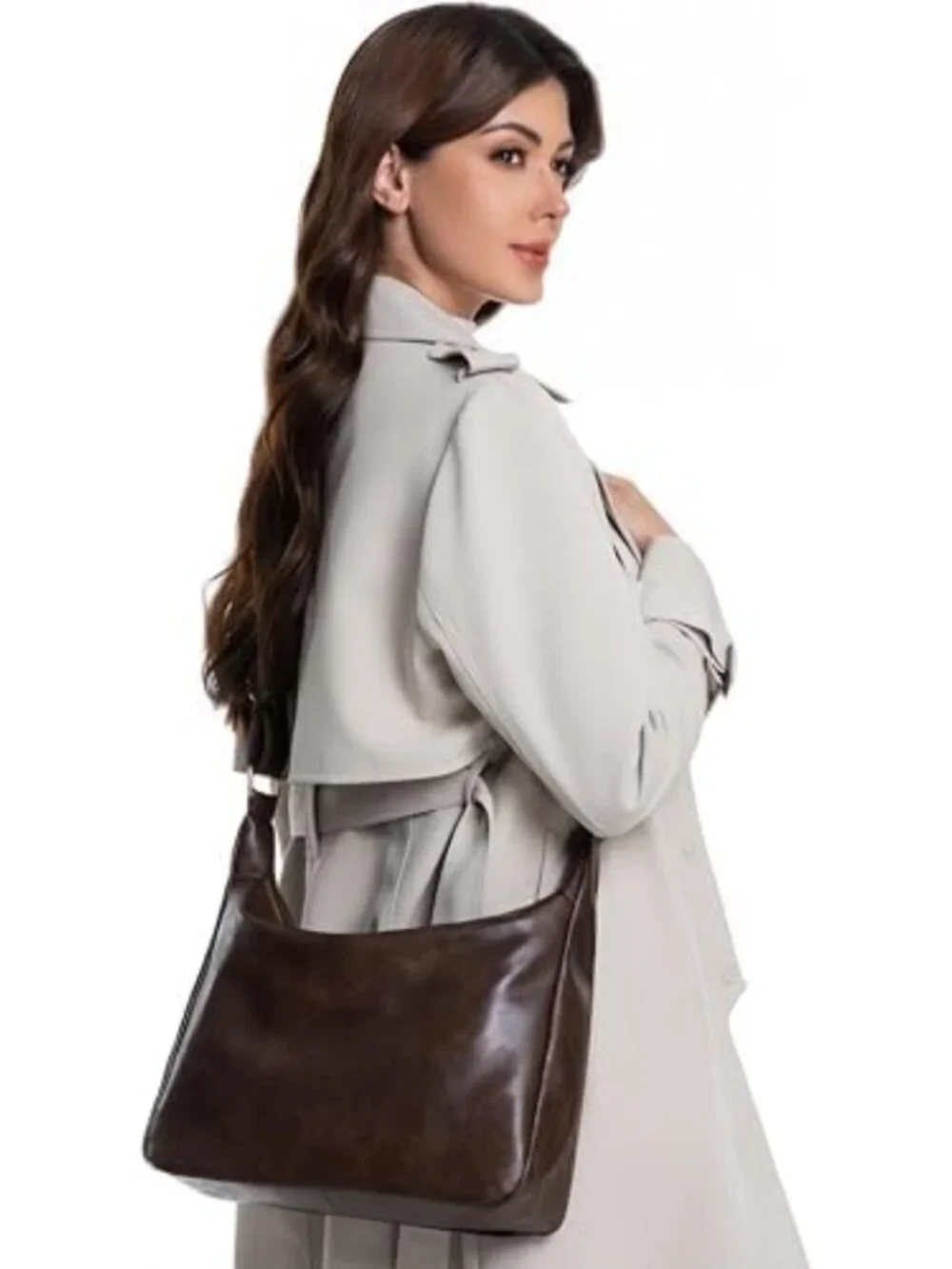 Soft Foldable Vegan Leather Crossbody Bag for Women - Slouchy Shoulder Purse